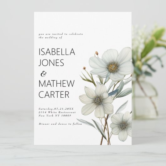 Elegante witte munt groene lente bloem bruiloft kaart (Staand voorkant)