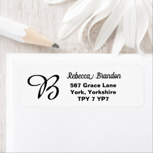 Elegante witte naam Monogram Custom Return Address Etiket