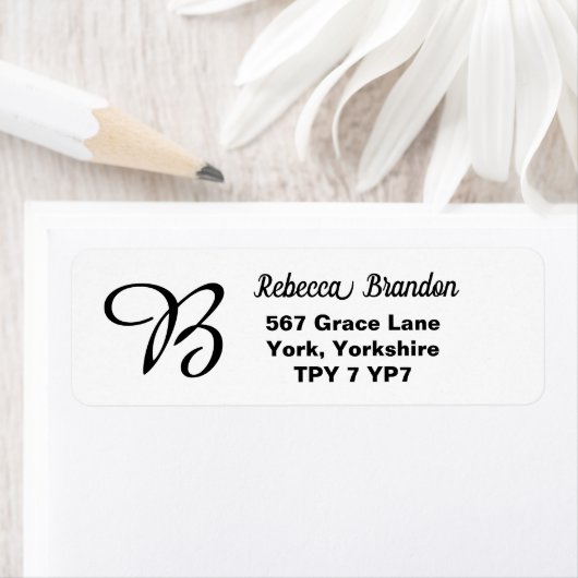 Elegante witte naam Monogram Custom Return Address Etiket (Insitu)