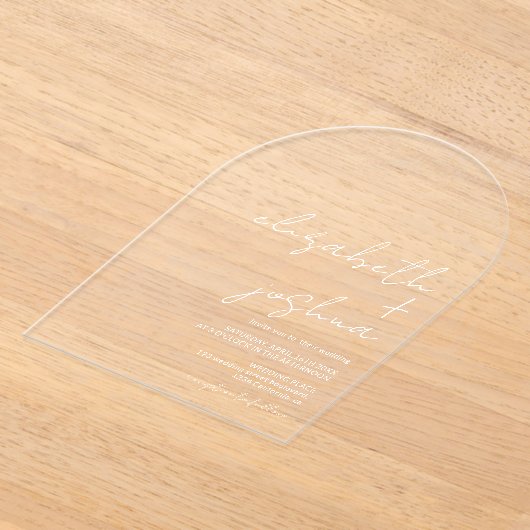 Elegante witte namen kalligrafie moderne bruiloft acryl uitnodigingen (Laagn)