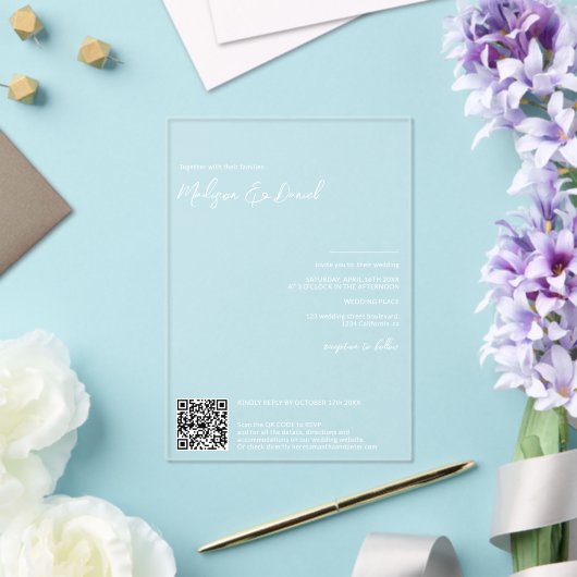 Elegante witte namen kalligrafie Qr code bruiloft Acryl Uitnodigingen (Insitu (Huwelijk))