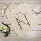 Elegante Witte Narcissen Bloemige Monogram N Maatw Tote Bag