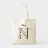 Elegante Witte Narcissen Bloemrijke Monogram N Maa Tote Bag (Voorkant)