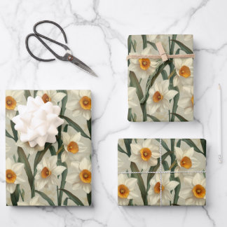 Elegante Witte Narcissus Bloemen Boatanische Lente Inpakpapier Vel