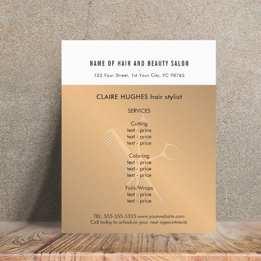 Elegante witte nep gouden schaar schoonheidssalon flyer