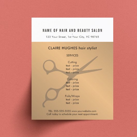 Elegante witte nep gouden schaar schoonheidssalon flyer