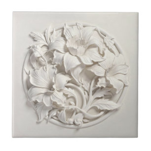 Elegante Witte Nep-reliëf Bloemen Tegeltje