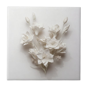 Elegante Witte Nep-reliëf Bloemen Tegeltje
