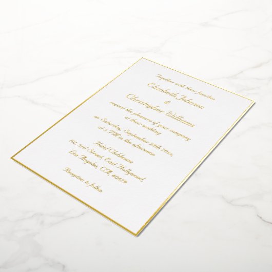 Elegante witte nepgoud moderne aangepaste trouw folie uitnodiging (Gedraaid)