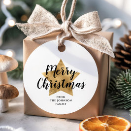 Elegante witte nepgoud ster vrolijk kerstfeest bedankjes labels