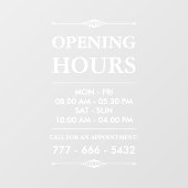 Elegante witte openingsuren en telefoonnummer voor raamsticker (Vel)