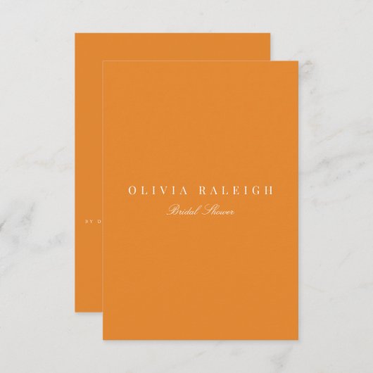 Elegante Witte & Oranje Bruidsdouche Uitnodiging (Voorkant / Achterkant)