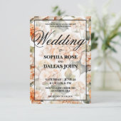 Elegante witte oranje waterverf bloemenbruiloft kaart (Staand voorkant)