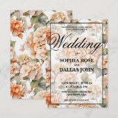 Elegante witte oranje waterverf bloemenbruiloft kaart (Voorkant / Achterkant)