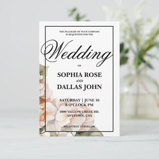 Elegante witte oranje waterverf bloemenbruiloft kaart (Staand voorkant)