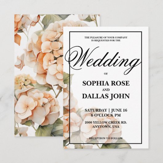 Elegante witte oranje waterverf bloemenbruiloft kaart (Voorkant / Achterkant)