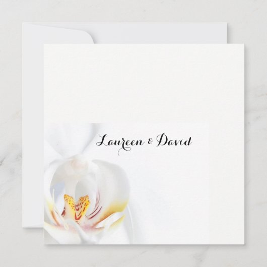 Elegante witte orchidee aangepaste bruiloft uitnod kaart (Achterkant)