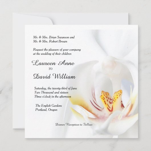 Elegante witte orchidee aangepaste bruiloft uitnod kaart (Voorkant)