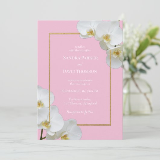 Elegante witte orchidee bloeit bruiloft kaart (Staand voorkant)