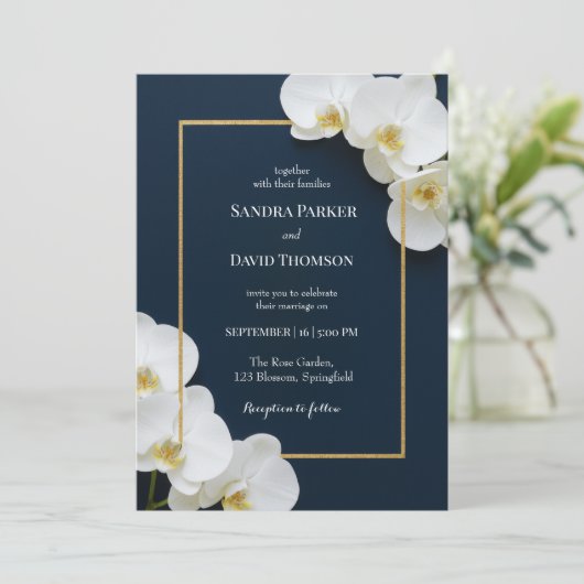 Elegante witte orchidee bloeit bruiloft kaart (Staand voorkant)