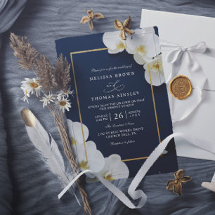 elegante witte orchidee bloeit chic QR-code-huweli Kaart