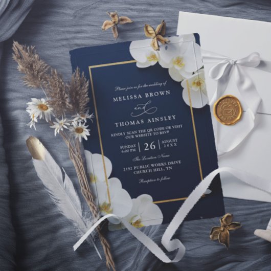 elegante witte orchidee bloeit chic QR-code-huweli Kaart