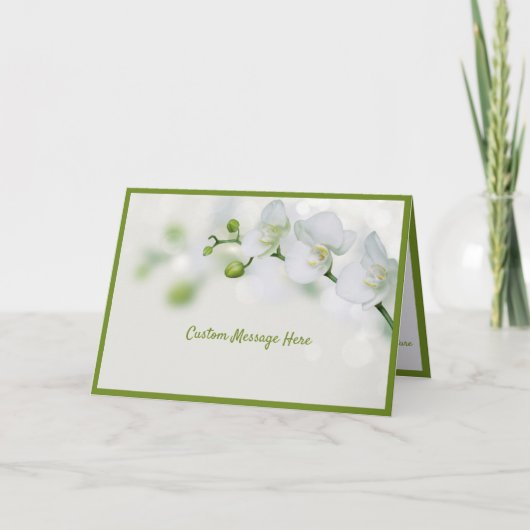 Elegante witte orchidee bloemen groene knoppen rom kaart (Voorkant)