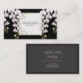 Elegante Witte Orchidee Bloemen Zwart en Goud Visitekaartje (Voorkant / Achterkant)