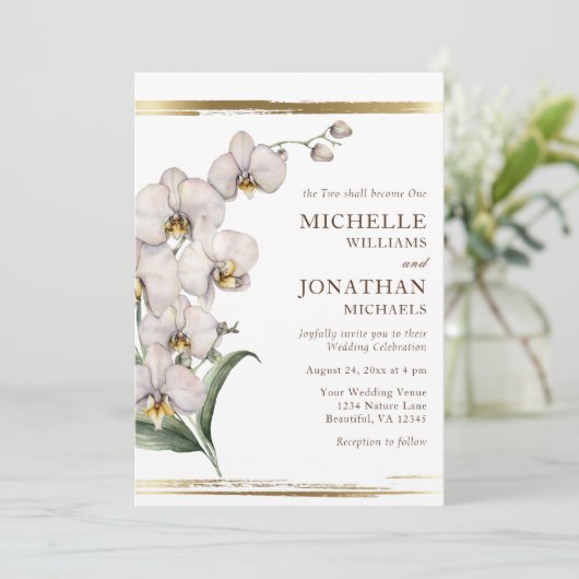 Elegante witte orchidee bloemenbruiloft Christelij Kaart (Staand voorkant)