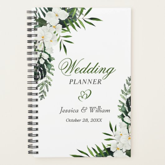 Elegante witte orchidee Bohemian bloemenbruiloft Planner (Voorkant)