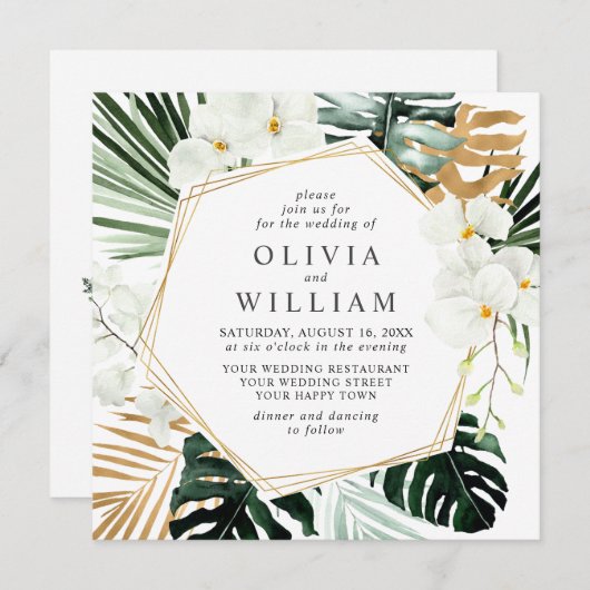 Elegante Witte Orchidee Bohemian Groene Huwelijk Kaart (Voorkant / Achterkant)