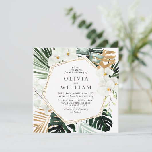 Elegante Witte Orchidee Bohemian Groene Huwelijk Kaart (Staand voorkant)