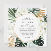 Elegante Witte Orchidee Bohemian Groene Huwelijk Kaart (Voorkant)