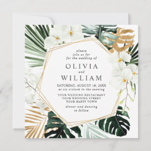 Elegante Witte Orchidee Bohemian Groene Huwelijk Kaart