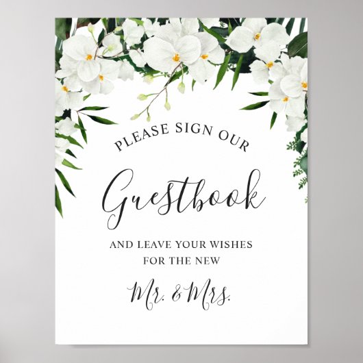 Elegante Witte Orchidee Bohemian Schrijf Ons Gaste Poster (Voorkant)