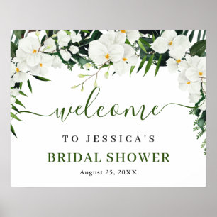 Elegante Witte Orchidee Boho Bruiloft Feest Welkom Poster