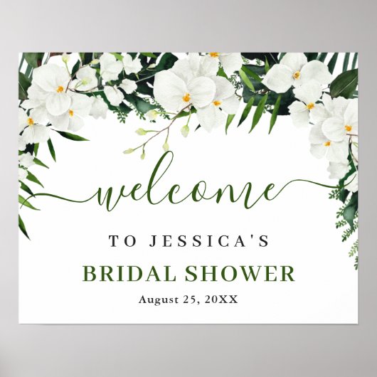 Elegante Witte Orchidee Boho Bruiloft Feest Welkom Poster (Voorkant)