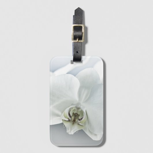 Elegante Witte Orchidee Botanische Kunst Bagagelabel (Voorkant (verticaal))