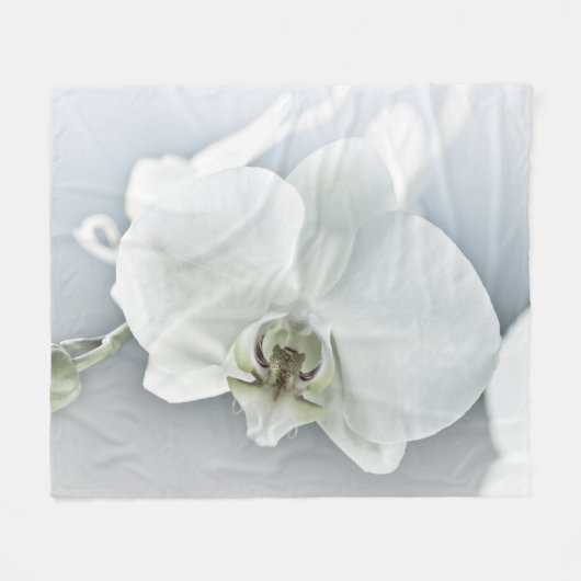 Elegante Witte Orchidee Botanische Kunst Fleece Deken (Voorkant (Horizontaal))