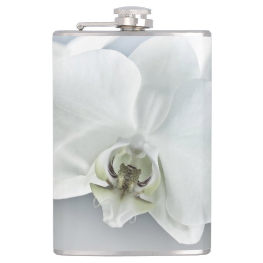 Elegante Witte Orchidee Botanische Kunst Heupfles (Voorkant)
