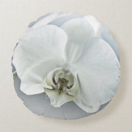 Elegante Witte Orchidee Botanische Kunst Rond Kussen