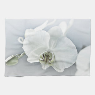 Elegante Witte Orchidee Botanische Kunst Theedoek