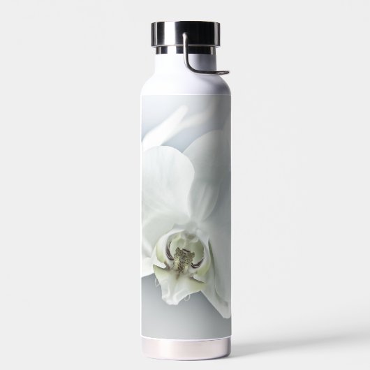 Elegante Witte Orchidee Botanische Kunst Waterfles (Links)