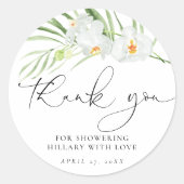 Elegante witte orchidee bruidsbegeleiding ronde sticker (Voorkant)