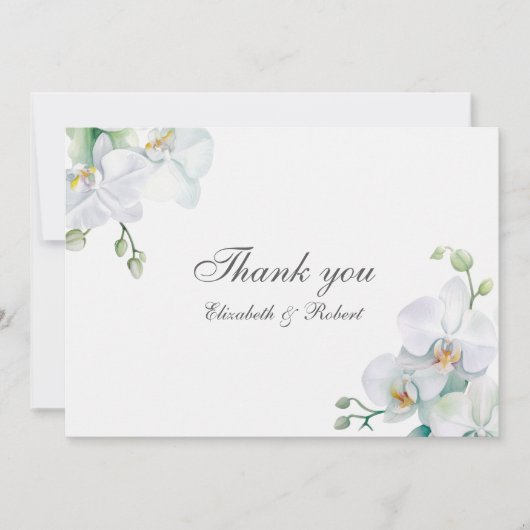 Elegante witte orchidee bruiloft bedankkaart (Voorkant)