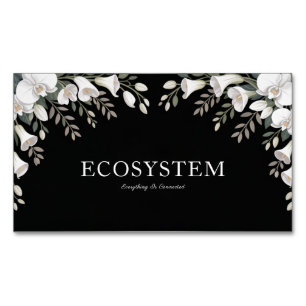 Elegante Witte Orchidee Calla Lelie Zwart Zilveren Magnetisch Visitekaartje