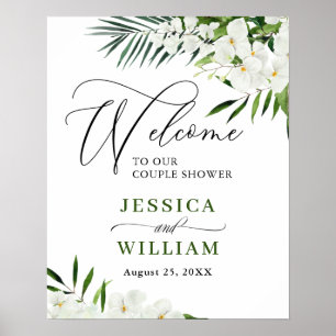 Elegante witte orchidee KOPPEL DOOP Welkomstbord Poster