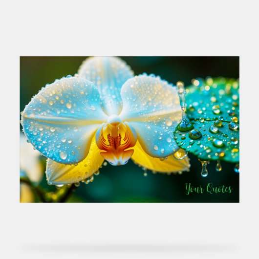 Elegante Witte Orchidee met Waterdruppels Botanisc Acryl Bord (Voorkant)