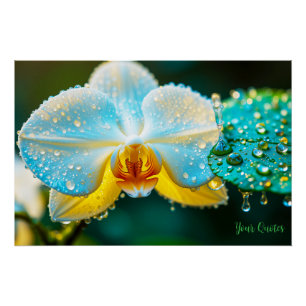 Elegante Witte Orchidee met Waterdruppels Botanisc Perfect Poster
