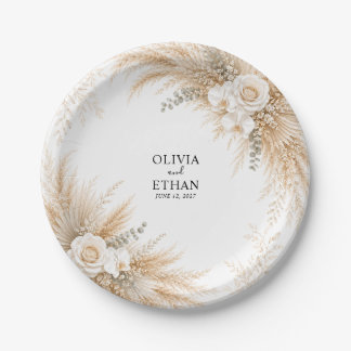 Elegante Witte Orchidee Pampas Bruiloft Cocktail P Papieren Bordje